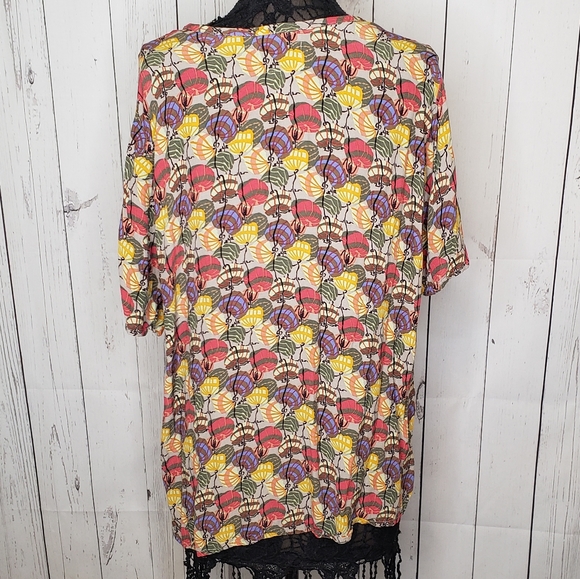 Flax by Jeanne Englehart Fan Print Blouse Top Med - Picture 4 of 5
